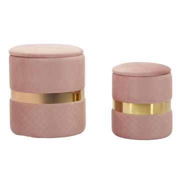 Sheffild poufs, 2 pcs, Pink/gold, Ø 37 × 42 cm – Ø 28 × 35 cm