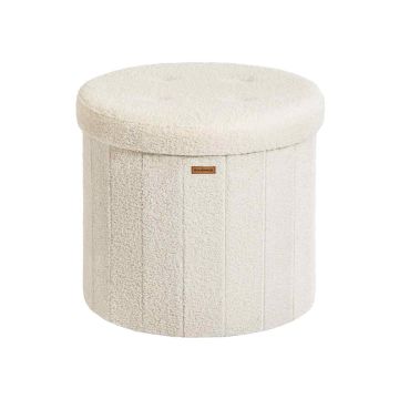 SONGMICS Round Folding Pouf with Storage Box, White, Ø 46 × 45 cm