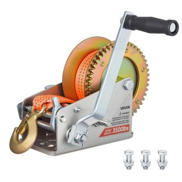 Venekäsivinssi VEVOR HW2500A, 1588 kg, 6,1 m hihna, 300 × 275 × 181 mm