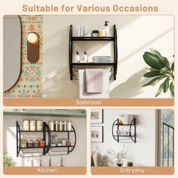 Towel rack, with two shelves and two holders, Black, 45 × 26 × 55 cm