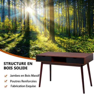 Desk, 2 drawers, 1 shelf, Brown/black, 121.92 × 55.88 × 76.2 cm