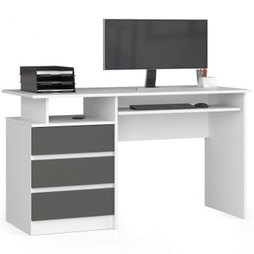 Письменный стол AKORD CLP, 3 ящика, белый/серый, 135 × 77 × 60 см
