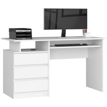 Письменный стол AKORD CLP, 3 ящика, Белый, 135 × 77 × 60 см