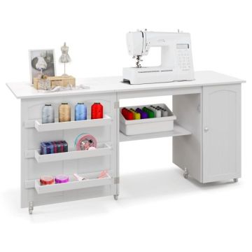 Desk, Folding Sewing Table, White, 158 × 75 × 50 cm