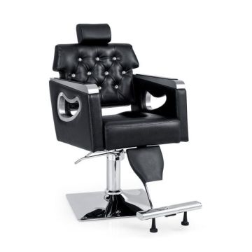 Adjustable swivel barber chair with padded backrest, black