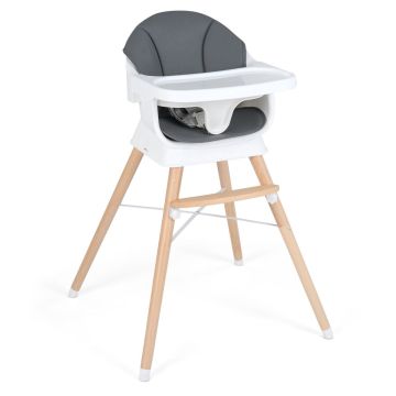Adjustable high chair for children 6-36 months with 5-point safety harness and 3-position tray - gray