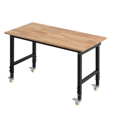 Säädettävä pyörällinen työpöytä VEVOR WB4823L, 680 kg:n kantavuus, Tammi, 122 × 107,5 × 60 cm