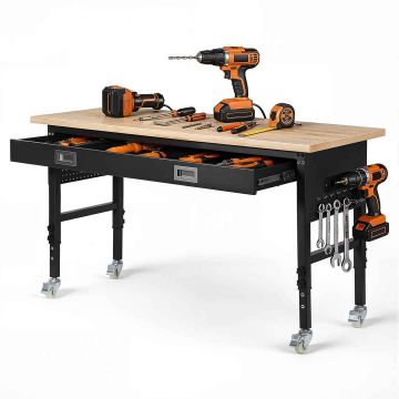 Регулируемый верстак VEVOR FGM6024C, С ящиком, Дубовый, 152,4 × 61 × 101 см