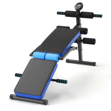 Adjustable weight bench with monitor, 5 positions, blue