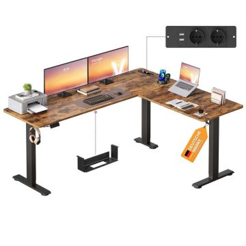 VASAGLE LSD295KD01 height-adjustable corner desk, L-shaped, 190 × 155 × 72–120 cm