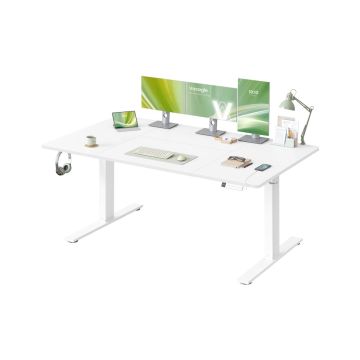 Reguliuojamo aukščio rašomasis stalas VASAGLE, 3 atminties mygtukai, Baltas, 160 × 72–120 × 80 cm