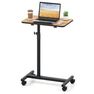 Adjustable height side table with swivel top, brown
