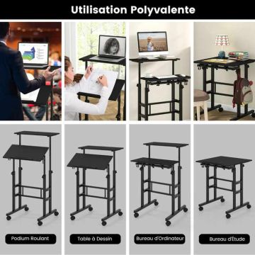 Adjustable height desk, 2 tabletops