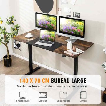 Height-adjustable desk, electric, Brown, 140 × 72–116 × 70 cm
