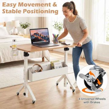Adjustable Height Desk, Mobile with Casters, 31.5 × 16 × 27.5-46 inches