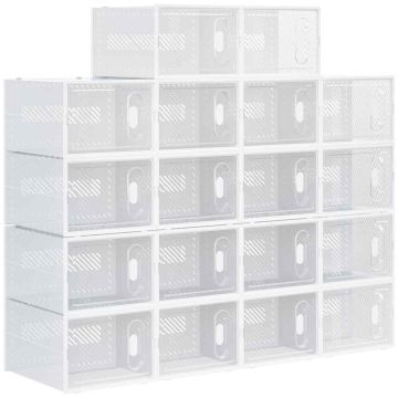 Setti, jossa 18 modulaarista kenkälaatikkoa Homcom 28x36x21cm, valkoinen
