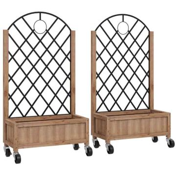 Комплект из 2 приподнятых грядок с рейками Outsunny 52x25x97 см, светло-коричневый/черный.