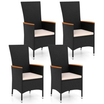 Rattan garden chair set of 4 with cushions, adjustable legs, beige