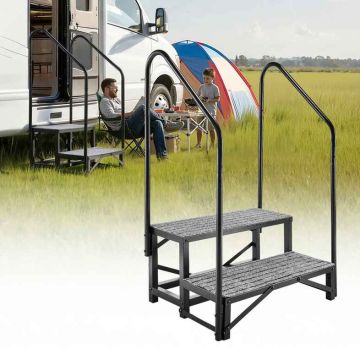 Matkailuauton portaat VEVOR HXTJSFT-2, 2 askelmaa, 2 kaidetta, 74 × 53 × 112 cm