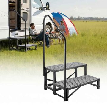 Matkailuautoportaat VEVOR HXTJSFT-2, 2 askelmaa kaiteella, 715 × 530 × 1120 mm