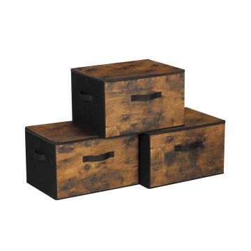 3 laatikon setti 40x30x25cm, ruskea/musta