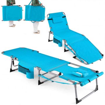 Sun lounger, 4 backrest and 2 legrest positions, Blue, 166–194 × 60 × 35–78 cm