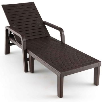 Chaise longue, 4-position backrest, Brown, 192/191/186/177 × 60 × 33/51/67/81 cm