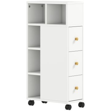 Kapea kylpyhuonekaappi, 3 laatikkoa, 5 avointa lokeroa, 20 × 80 × 40 cm