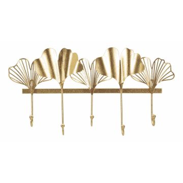 Wall-mounted clothes rack, 5 hooks, Gold, 49.5 × 26.3 × 6 cm