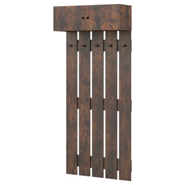 Wall-mounted clothes rack, 5 hooks and shelf, Brown, 90 × 211 × 33 cm