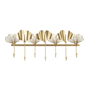 Wall-mounted clothes rack, 7 hooks, Gold, 66.2 × 26.3 × 6 cm