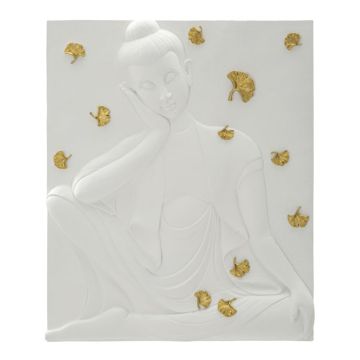 Sieninė plokštė Buddha, Balta/auksinė, 46 × 55,5 × 5,7 cm