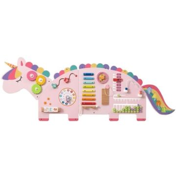 Wall activity board, 11 activities, White/pink, 155 × 49 × 1.2 cm