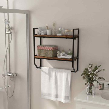 Wall-mounted bathroom shelf with towel rack, 58.42 × 58.42 × 20.32 cm