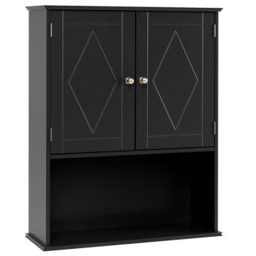 Wall-mounted bathroom cabinet, 2 doors, Black, 60 × 75 × 21 cm