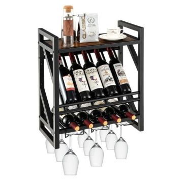 Wall-mounted wine rack, 10 bottles, 12 glasses, 50.8 × 59.69 × 26.67 cm