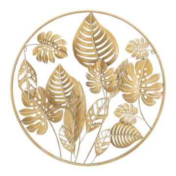 Sienų dekoro panelis Mauro Ferretti Jungle Round, apvalus, Auksinė, Ø 80 × 6,5 cm