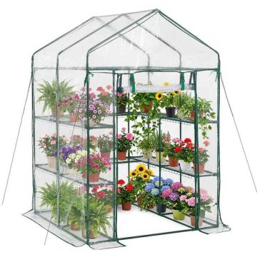 Теплица VEVOR 1,4 × 1,4 m(2) PVC, 10 полок, 137 × 196 × 137 см