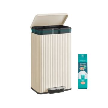 SONGMICS 50 l kitchen trash can with pedal, White, 40.3 × 62.5 × 33.6 cm