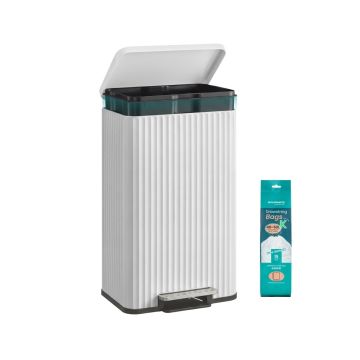 SONGMICS 50 l kitchen trash can with pedal, White, 40.3 × 62.5 × 33.6 cm