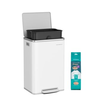 SONGMICS LTB595 Trash Can, 50 l, with Pedal, White, 41.6 × 37.2 × 64.7 cm