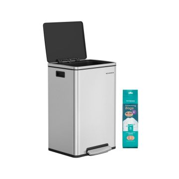 SONGMICS LTB595 Trash Can, 50 l, with pedal, Silver, 41.6 × 37.2 × 64.7 cm