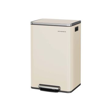SONGMICS LTB595 Trash Can, 50 l, with pedal, Sand, 41.6 × 37.2 × 64.7 cm