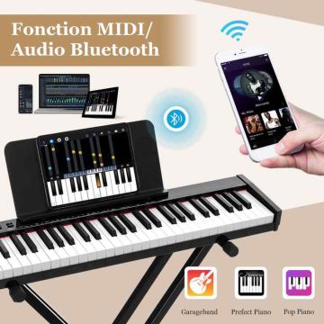 Digital piano, 61 keys, stand and stool, White/black, 86.5 × 21 × 6.7 cm