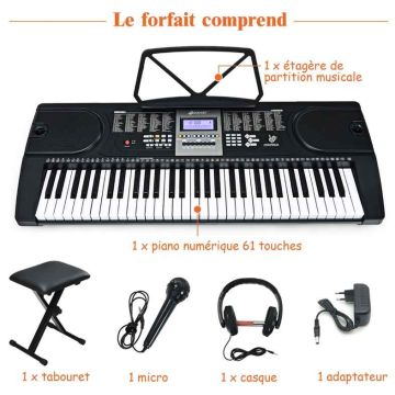 Digitaalipiano, 61 kosketinta telineellä ja jakkaralla, 84,5 × 32,5 × 9 cm