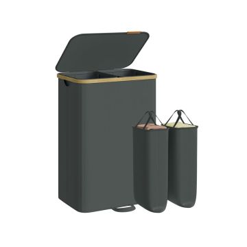 Pyykkikori SONGMICS, 100 l, kannellinen ja irrotettavalla pussilla, Harmaa, 52 × 38,5 × 75 cm