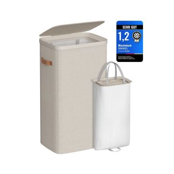 SONGMICS-pyykkikori, 2 lokeroa, 170 l, Beige, 42 × 32 × 75 cm