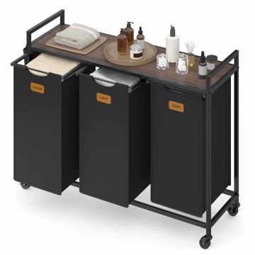 VASAGLE laundry basket-trolley, 3 compartments, 98.6 × 33 × 81 cm