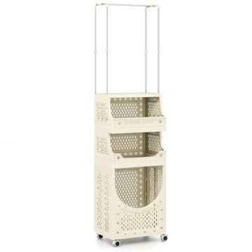 Laundry Cart, 3 Tier, 8 Hooks, 16 × 12 × 54 inches