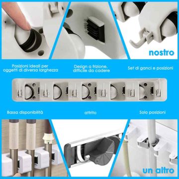 Broom holder, 5 positions, 5 hooks, 6.4 × 8.9 × 41.9 cm
